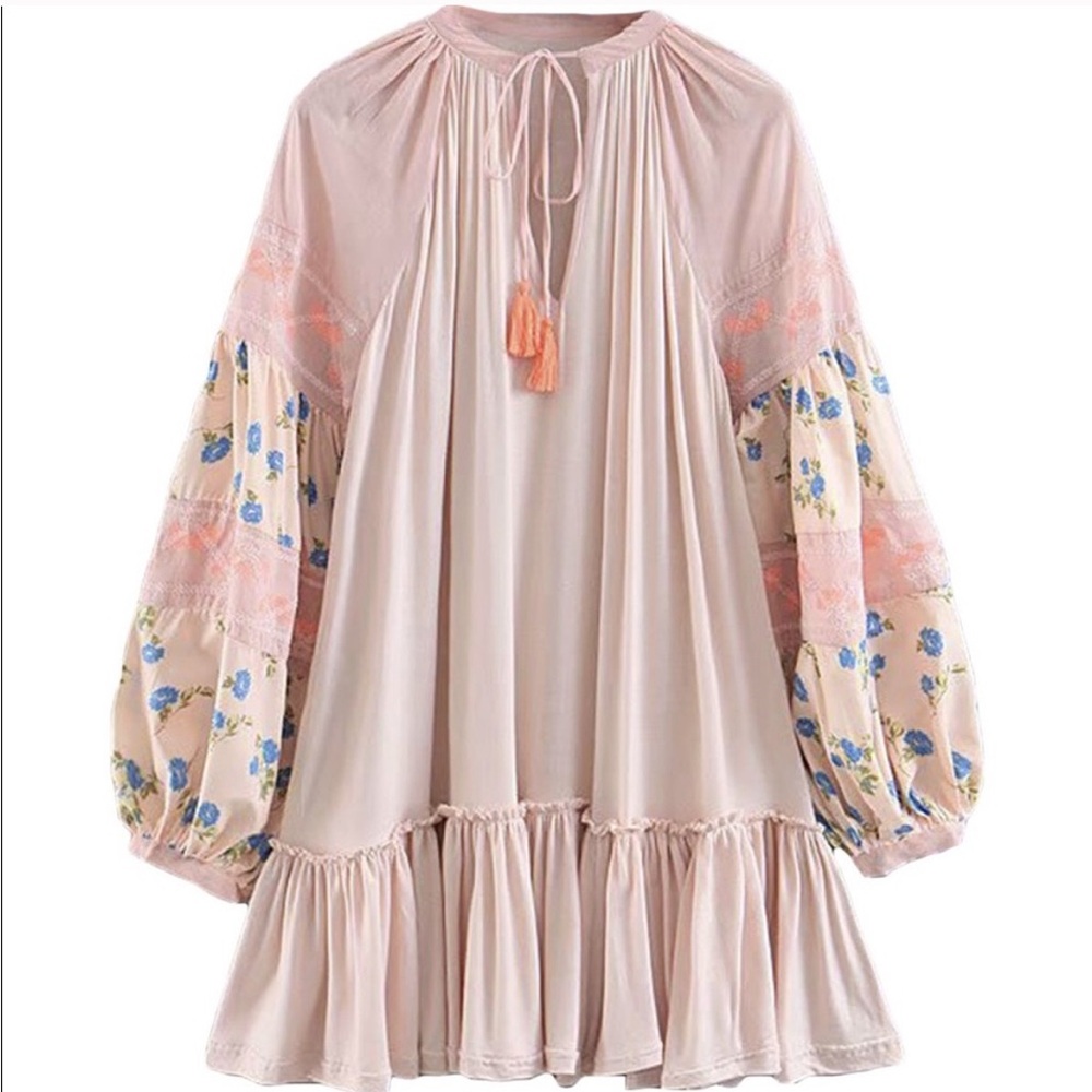 Goodnight Macaroon pink floral puffy long sleeve dress/tunic